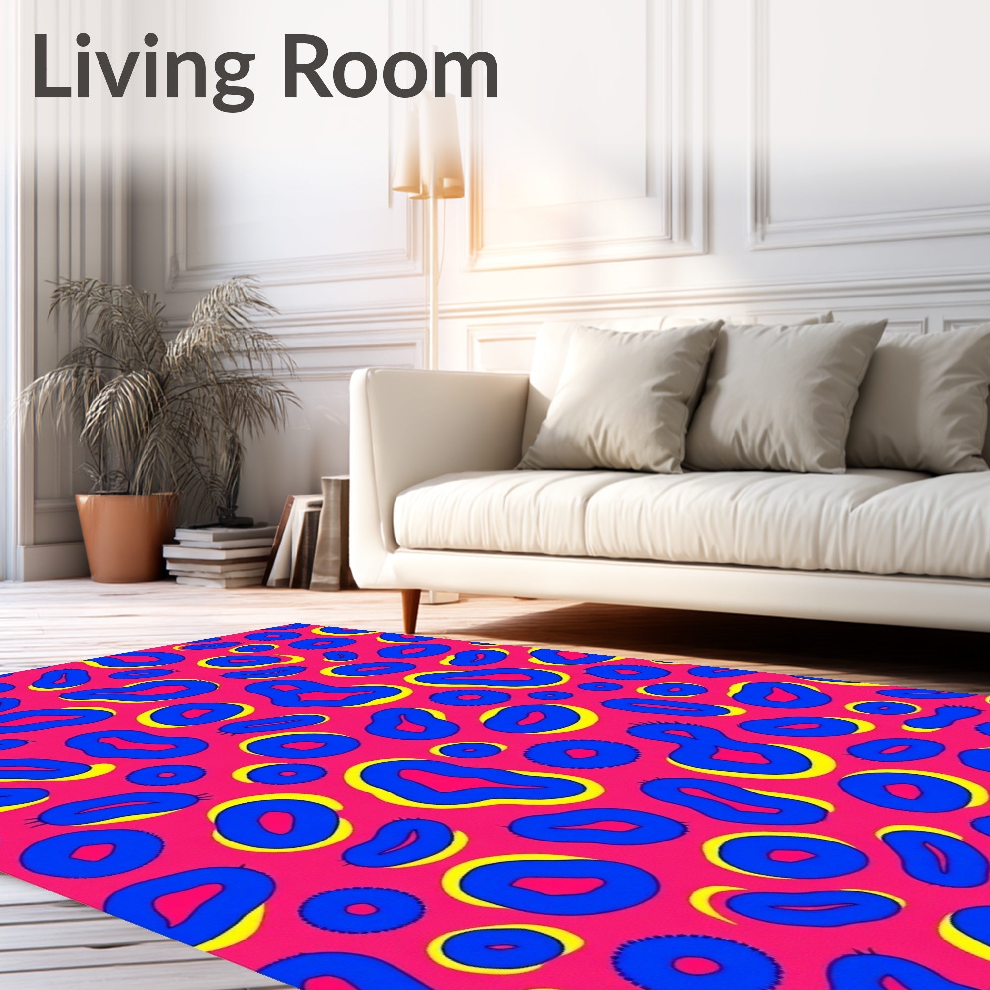 Vibrant Pink Blue Leopard Spots Rug