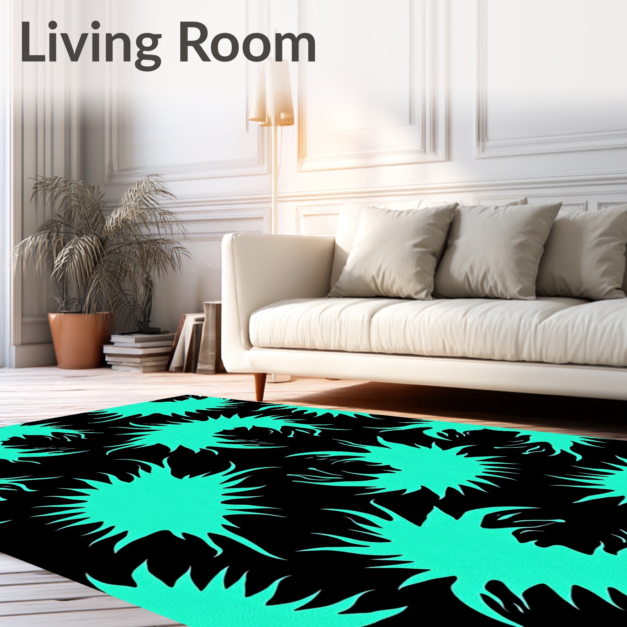 Aqua Splatter Abstract Contemporary Rug