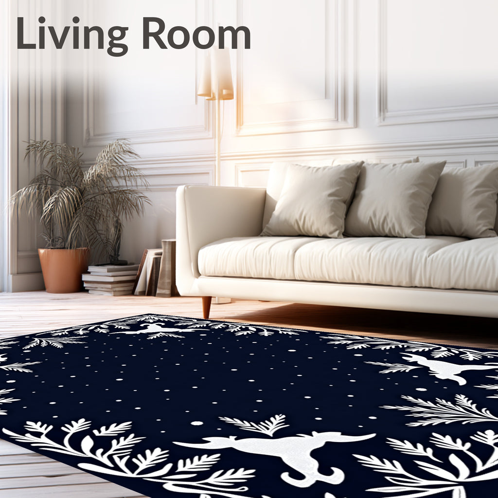 Deep Blue Night Woodland Creatures Rug