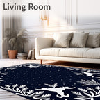 Deep Blue Night Woodland Creatures Rug