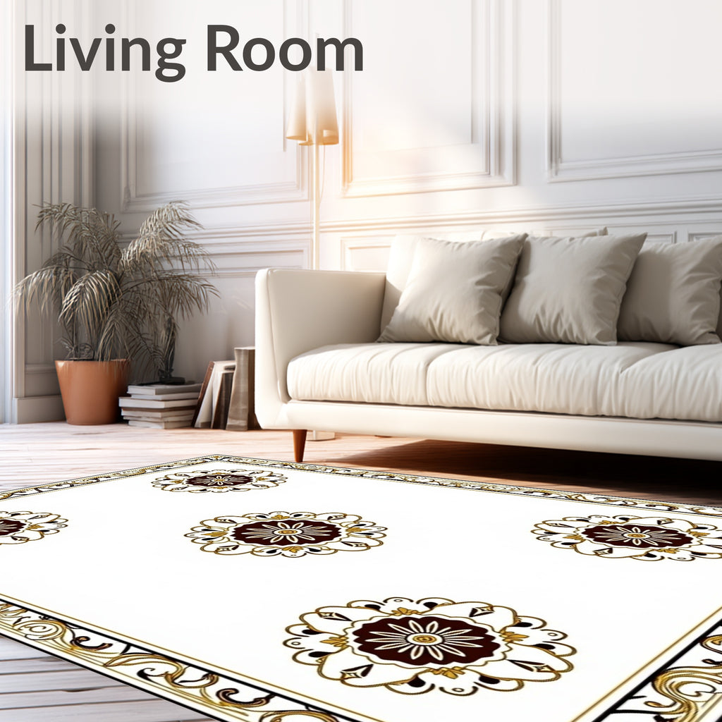Elegant Brown Golden Floral Medallion Rug