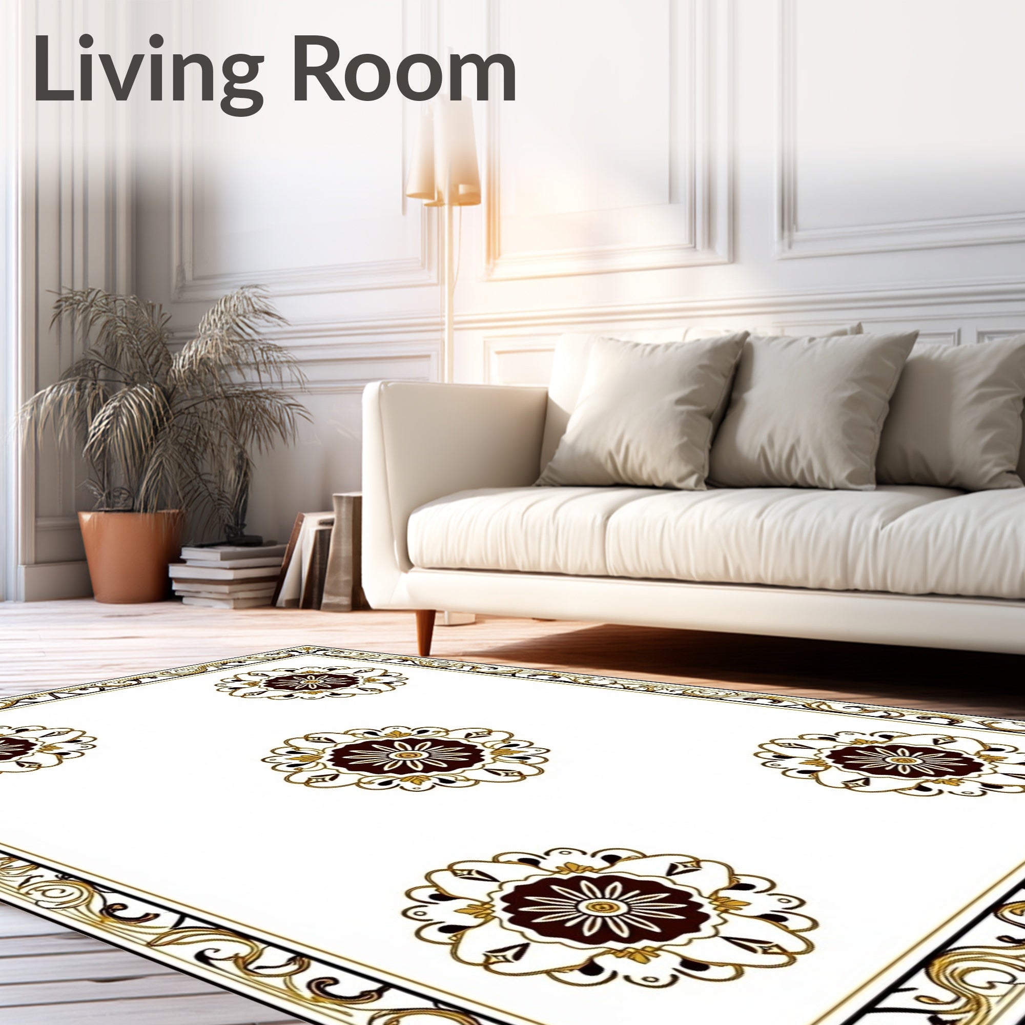 Elegant Brown Golden Floral Medallion Rug