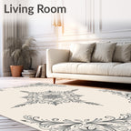 Elegant Gray Floral Medallion Scrollwork Rug