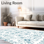 Cyan Floral Scrollwork Symmetry Rug