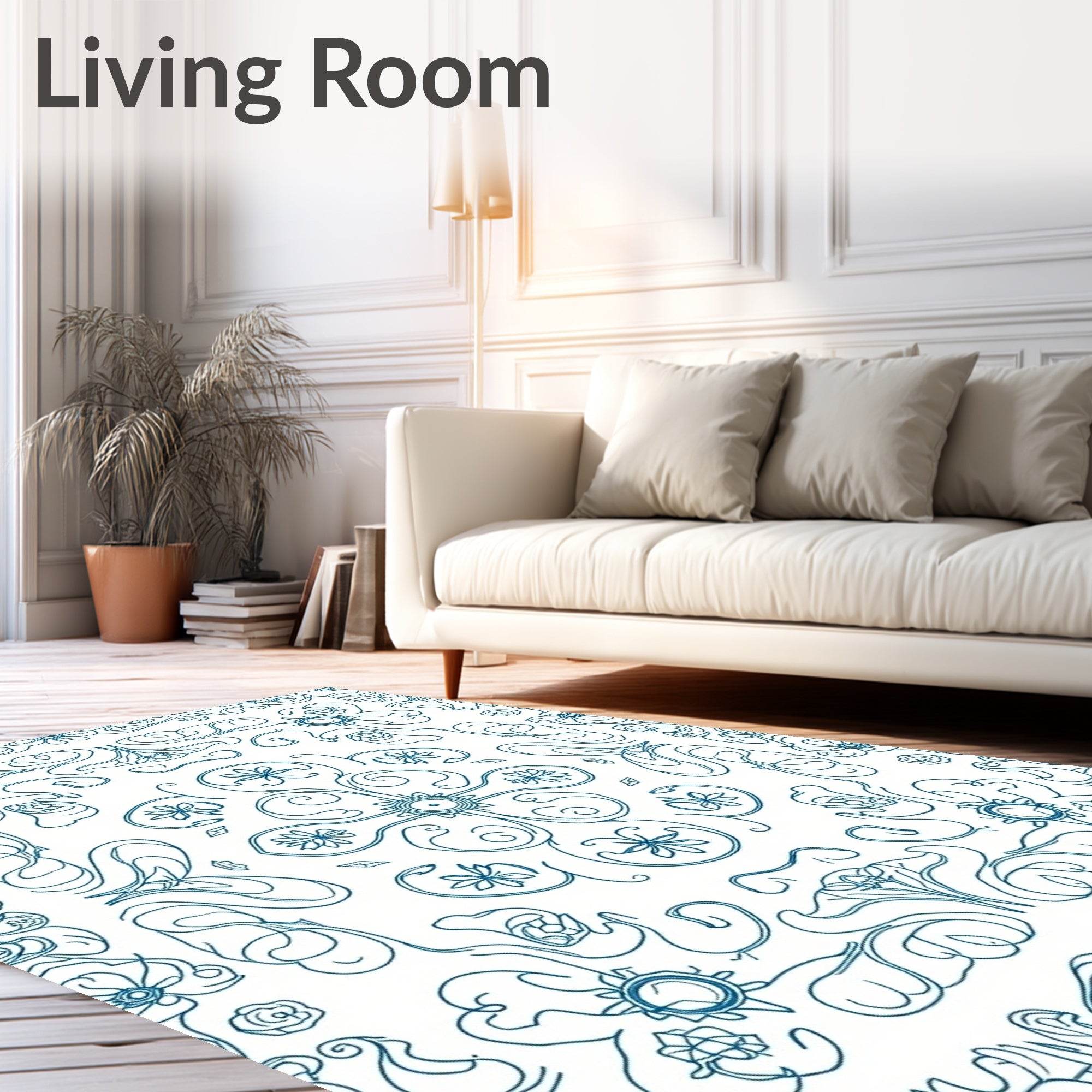 Cyan Floral Scrollwork Symmetry Rug
