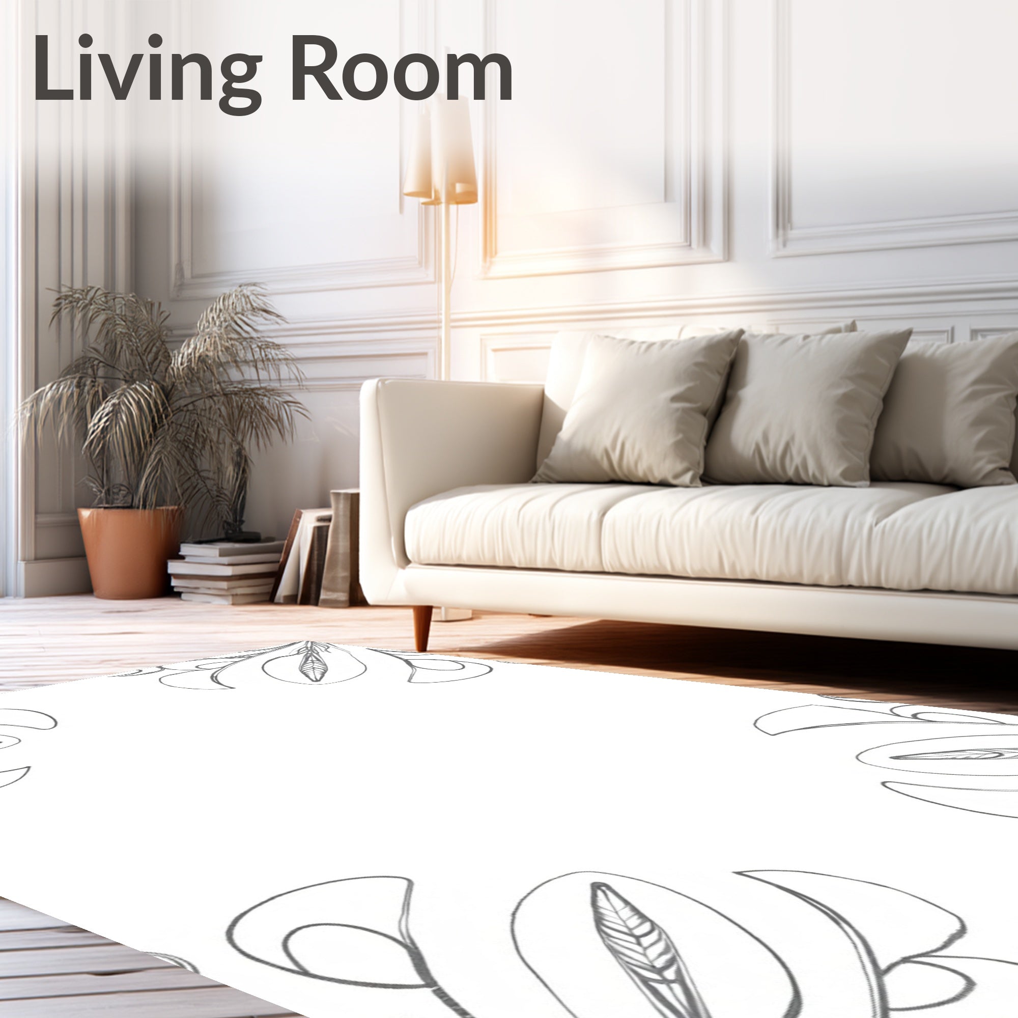 Elegant Gray Floral Scrolls Rug
