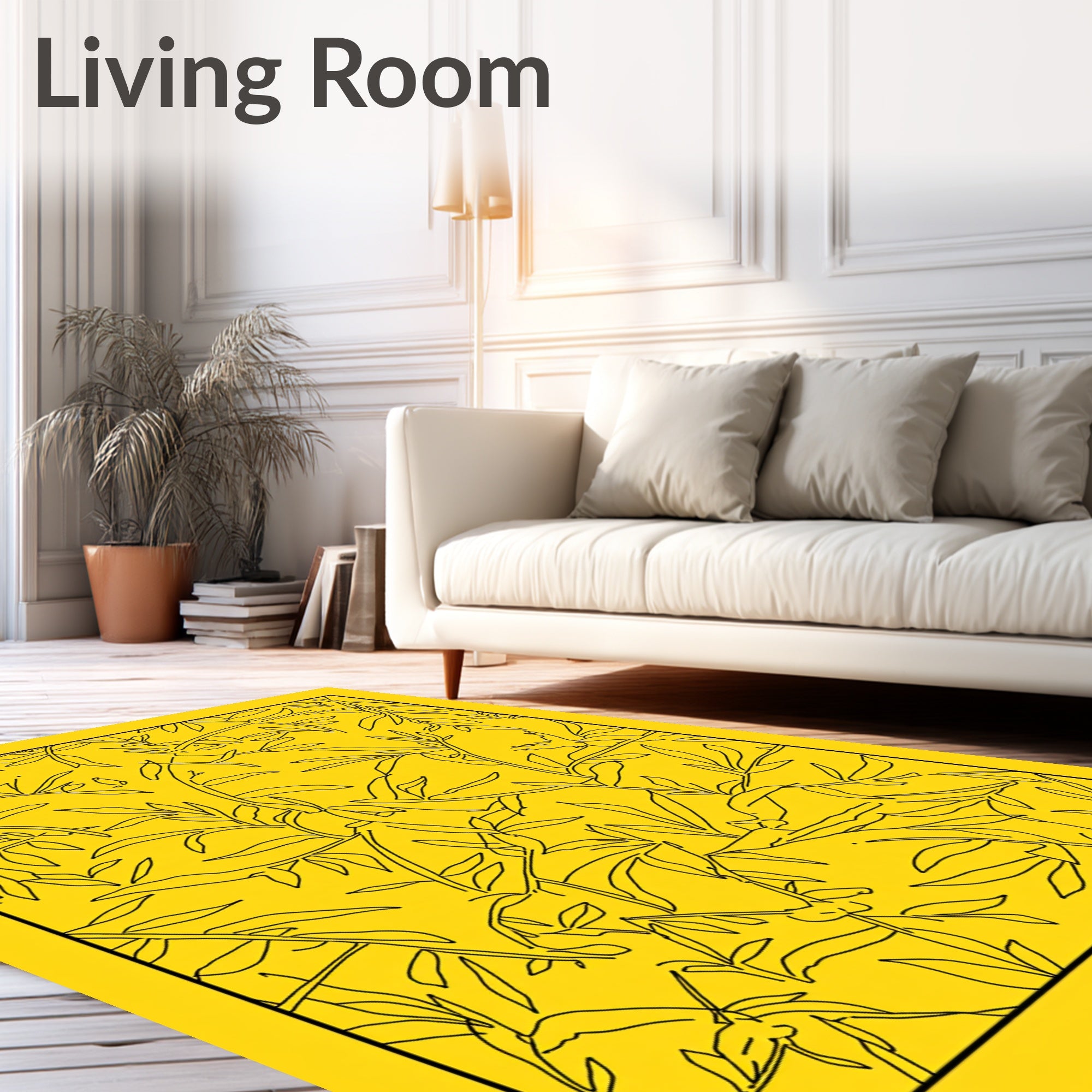 Golden Yellow Leafy Branch Arrangement Rug