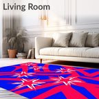 Shattered Starburst Red Blue Abstract Rug