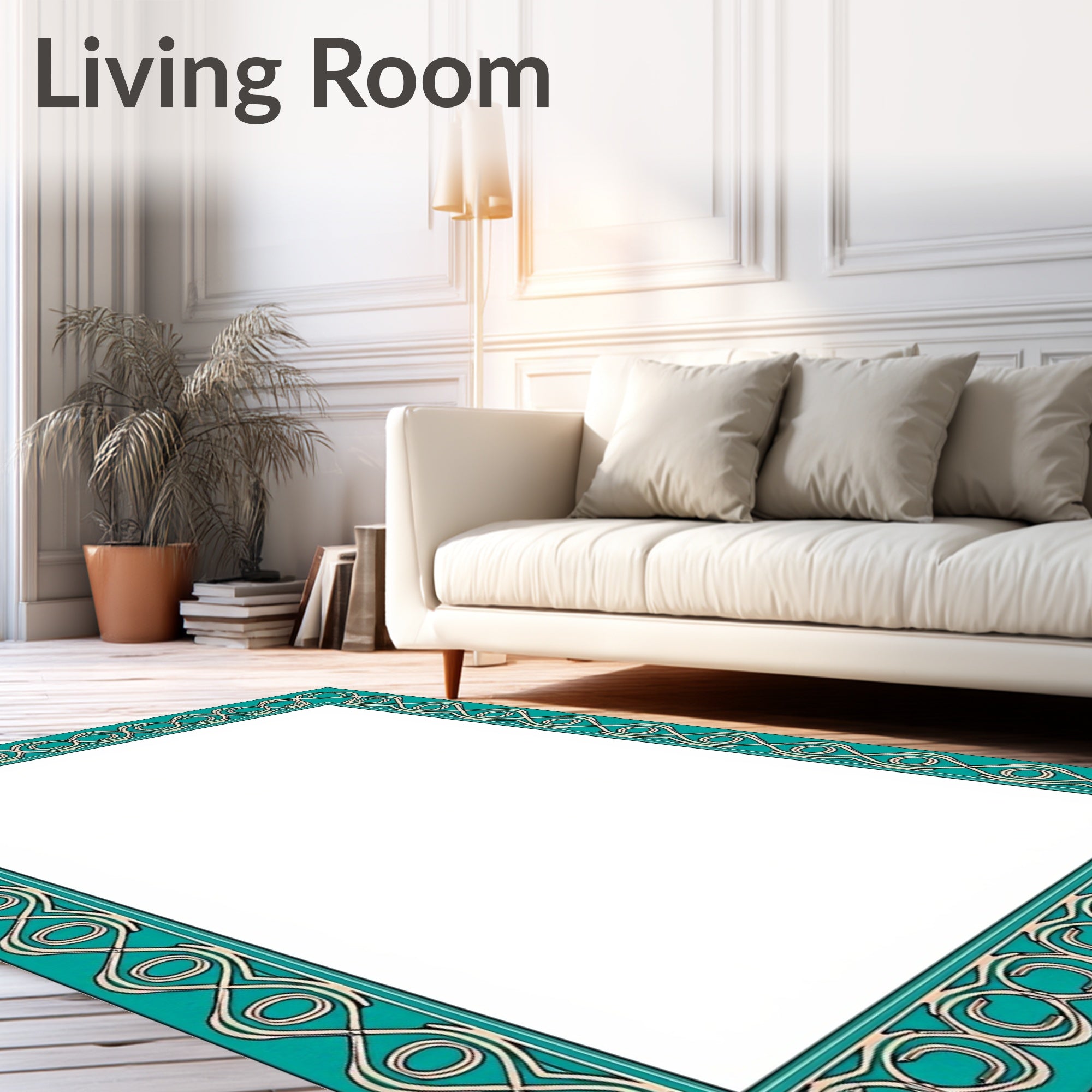 Teal Chain Link Border Rug