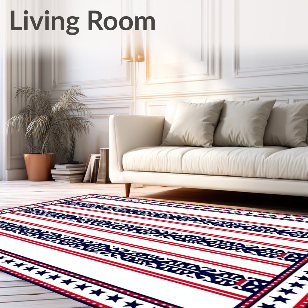 Red White Blue Star Striped Geometric Rug