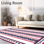 Red White Blue Star Striped Geometric Rug