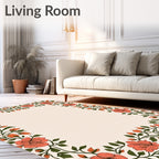 Coral Floral Vine Border Rug