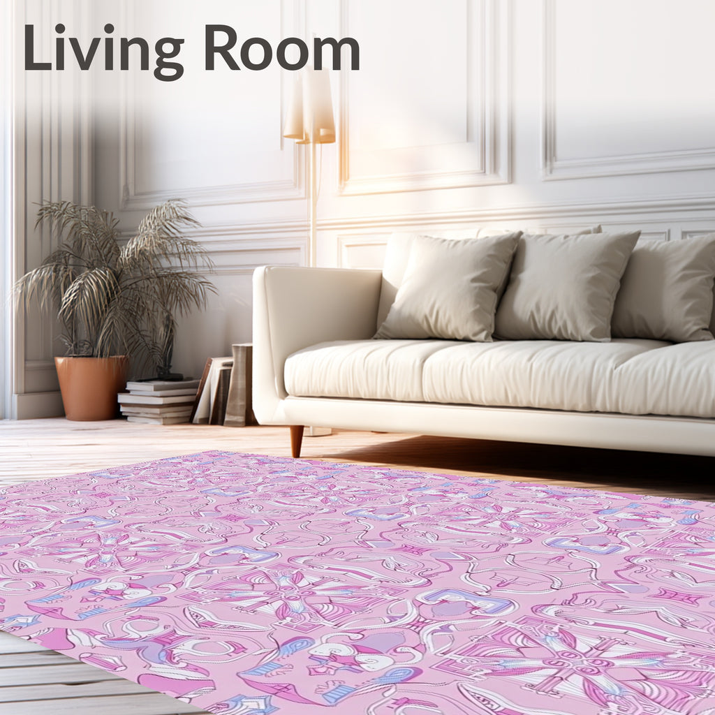 Whimsical Pink Floral Symmetry Rug