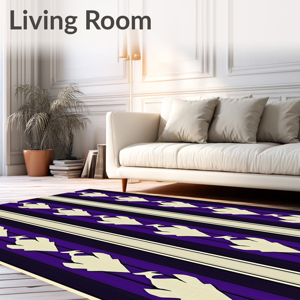 Purple Cream Abstract Feather Stripe Rug