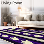 Purple Cream Abstract Feather Stripe Rug