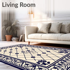 Navy Blue Floral Lattice Vine Border Rug