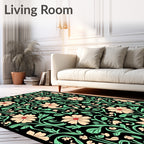 Peach Blossom Vine Black Rug