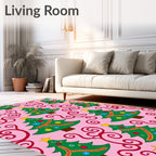 Whimsical Pink Christmas Tree Swirls Rug