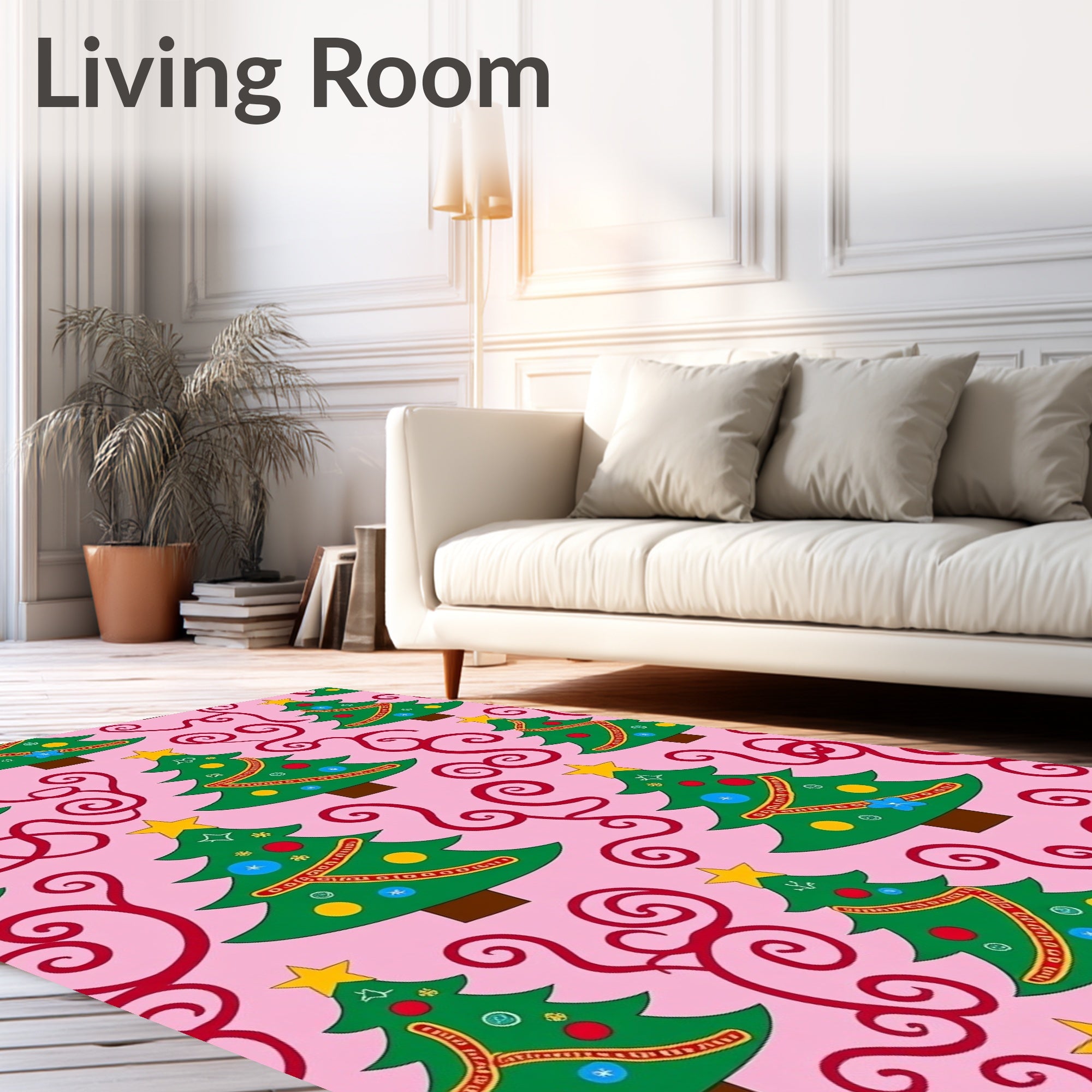 Whimsical Pink Christmas Tree Swirls Rug