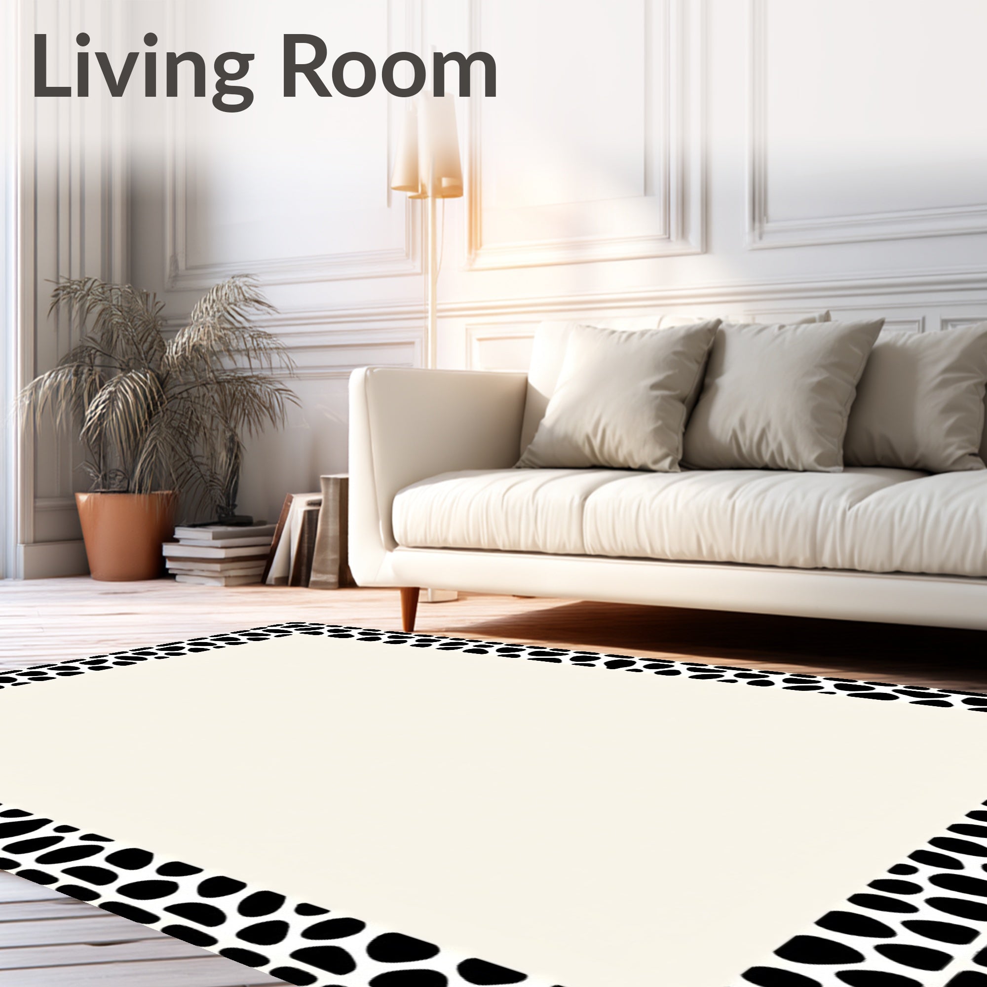 Black White Organic Pebble Border Rug