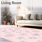 Blush Pink Floral Botanical Sketch Rug