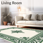 Emerald Green Ornamental Floral Border Rug