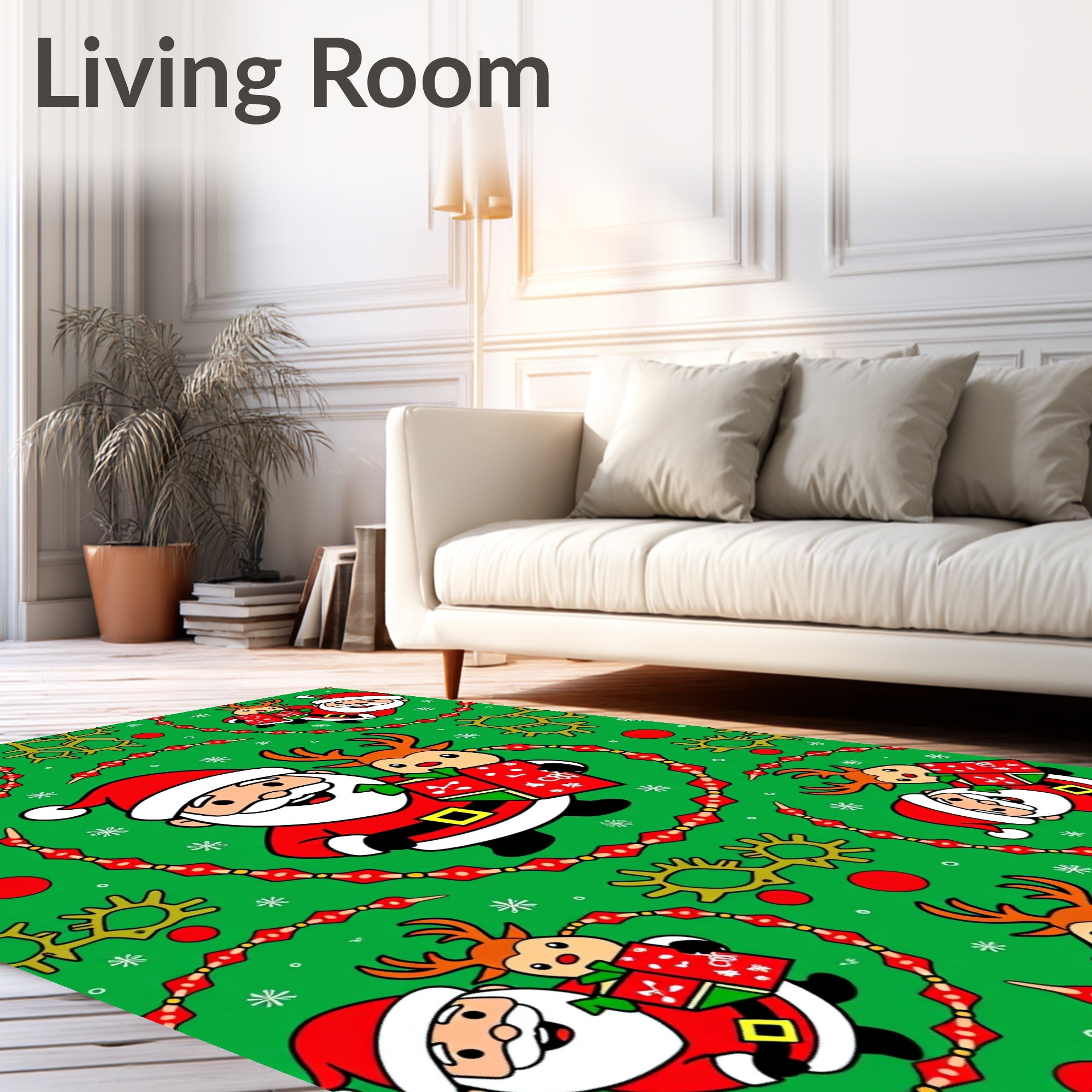 Christmas Santa And Reindeer Joyful Gifts Rug