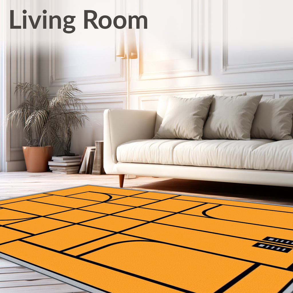 Modern Orange Geometric Court Lines Rug