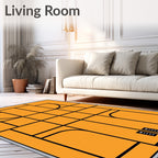 Modern Orange Geometric Court Lines Rug