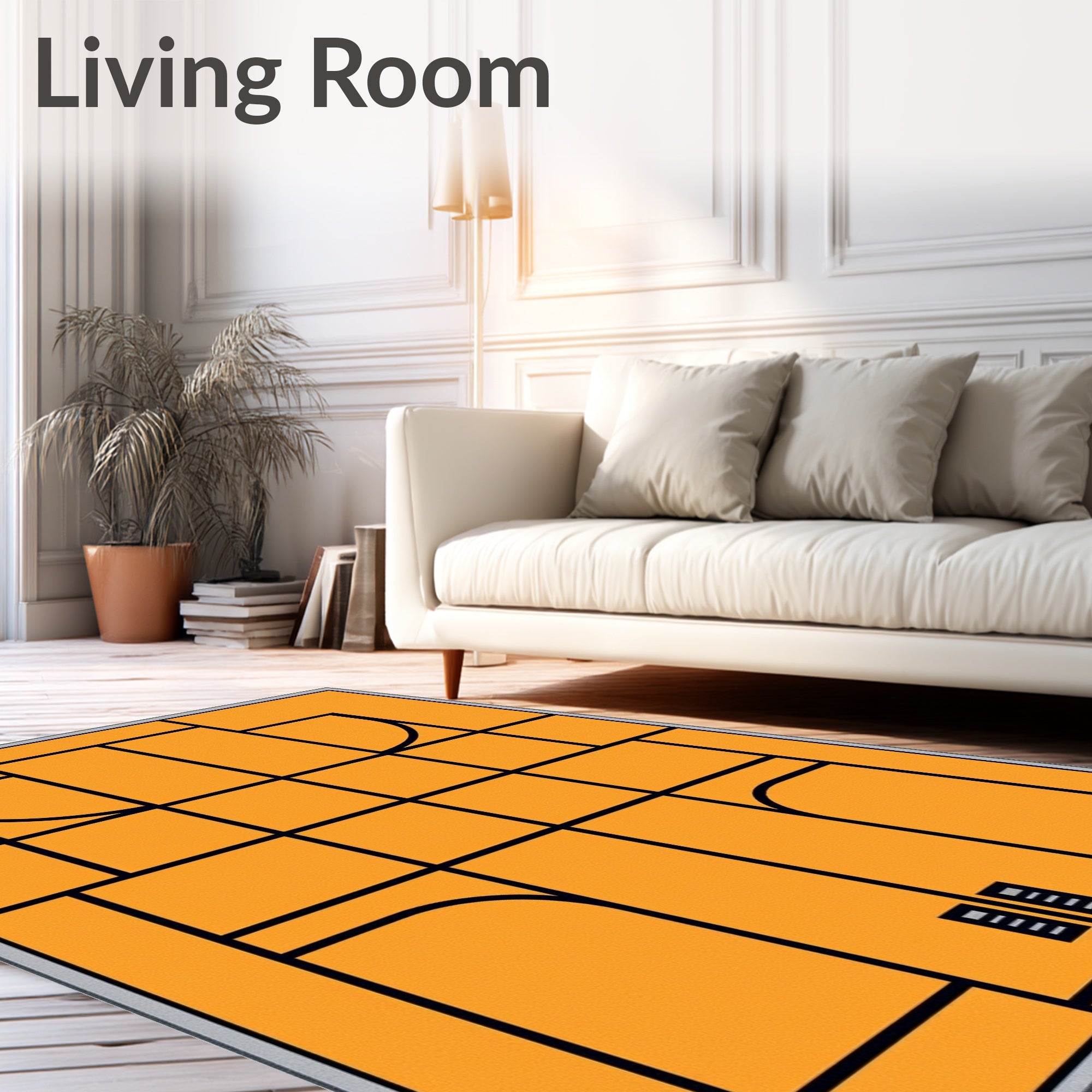 Modern Orange Geometric Court Lines Rug