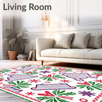 Festive Red Green Bell Snowflake Collage Rug