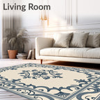 Cream Navy Scroll Medallion Rug