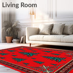 Red Evergreen Tree Forest Border Rug