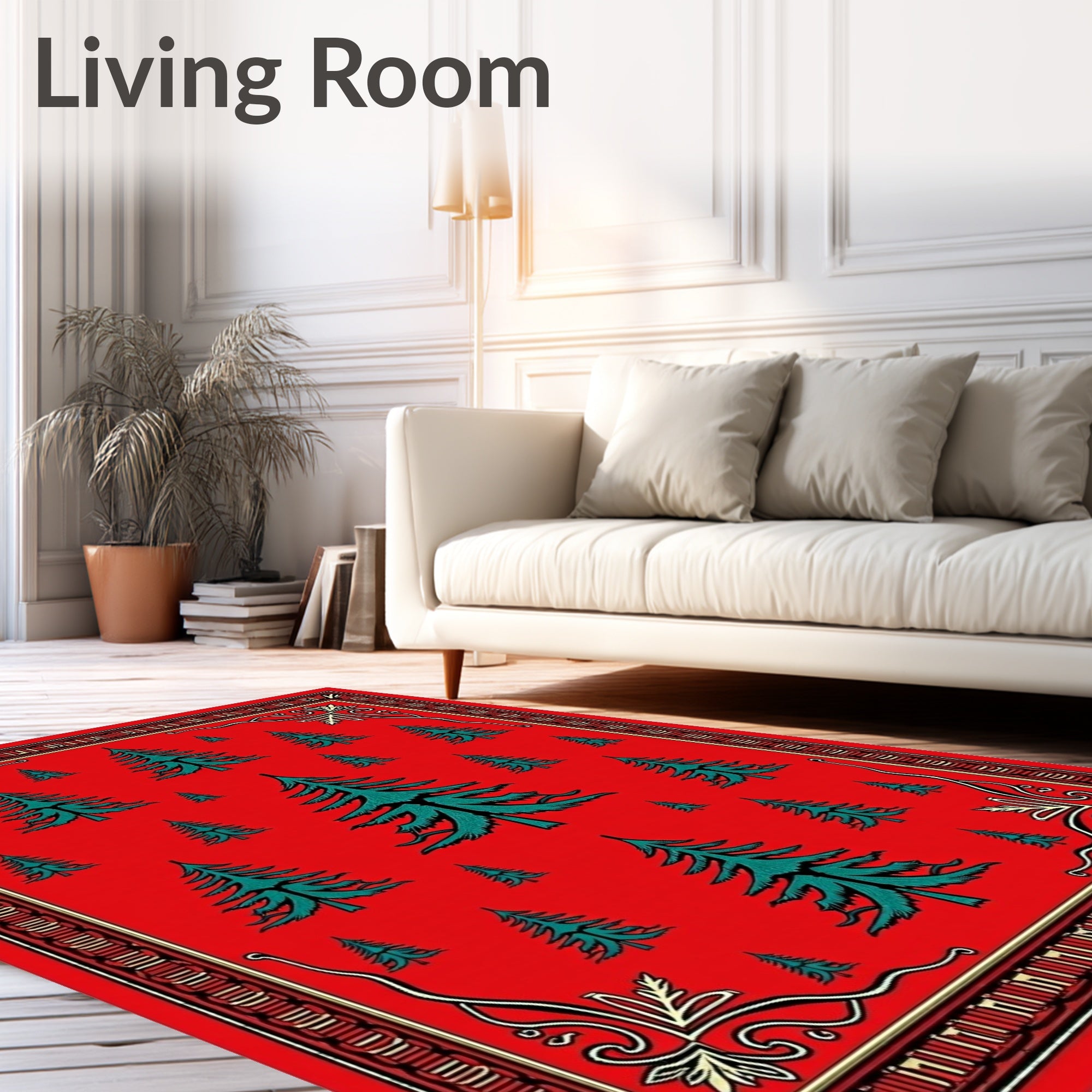 Red Evergreen Tree Forest Border Rug