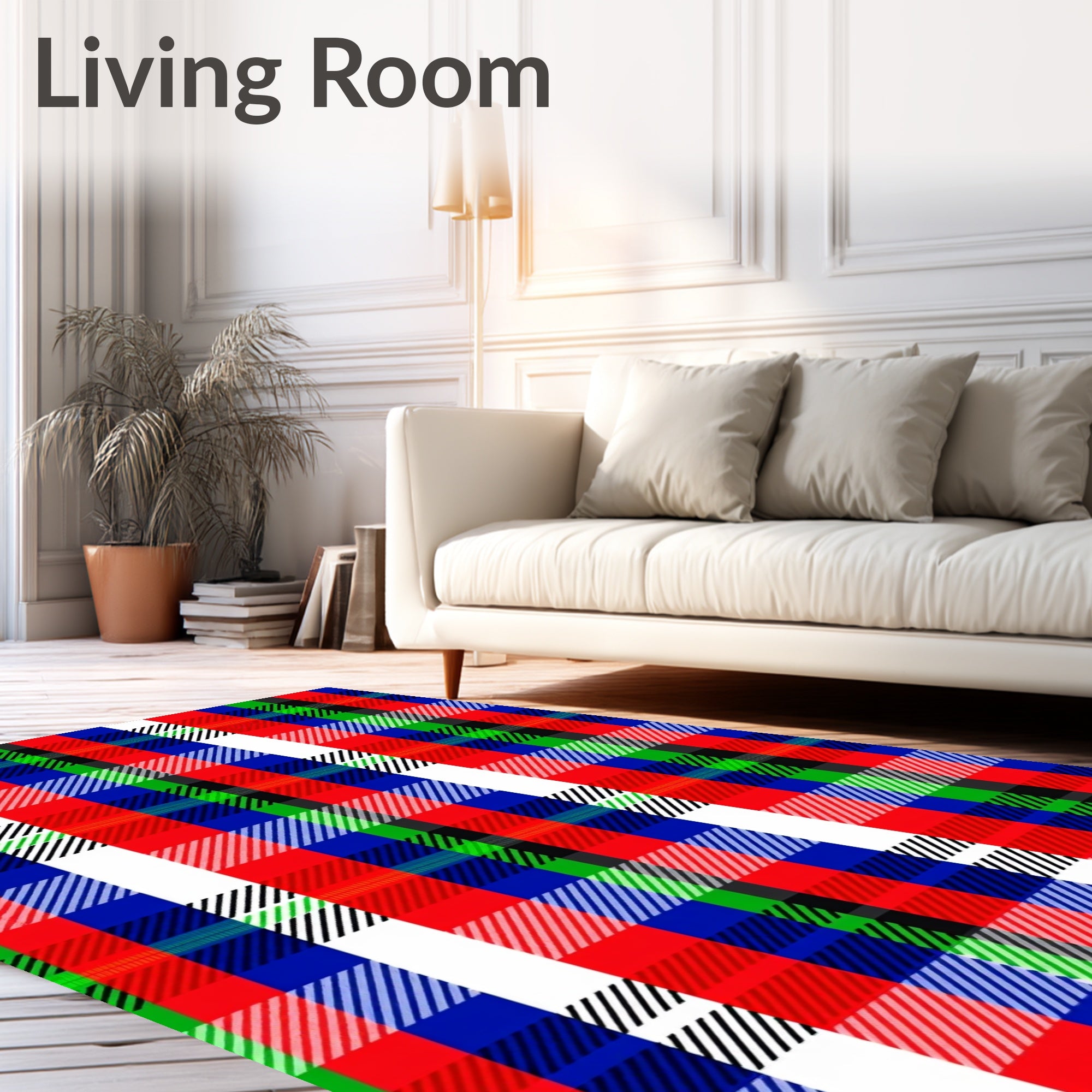 Bold Red Blue Green Plaid Rug