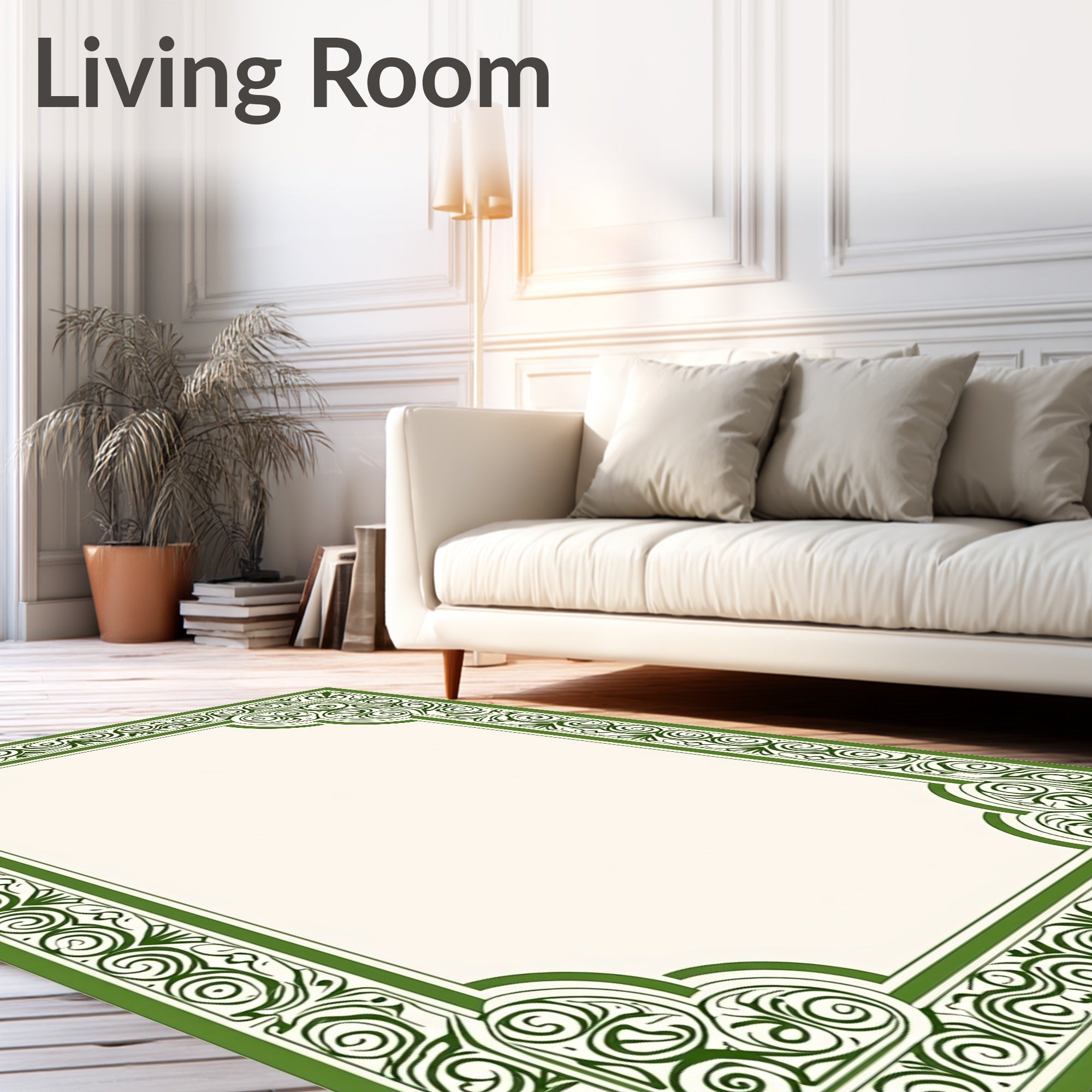 Elegant Green Scrollwork Frame Rug