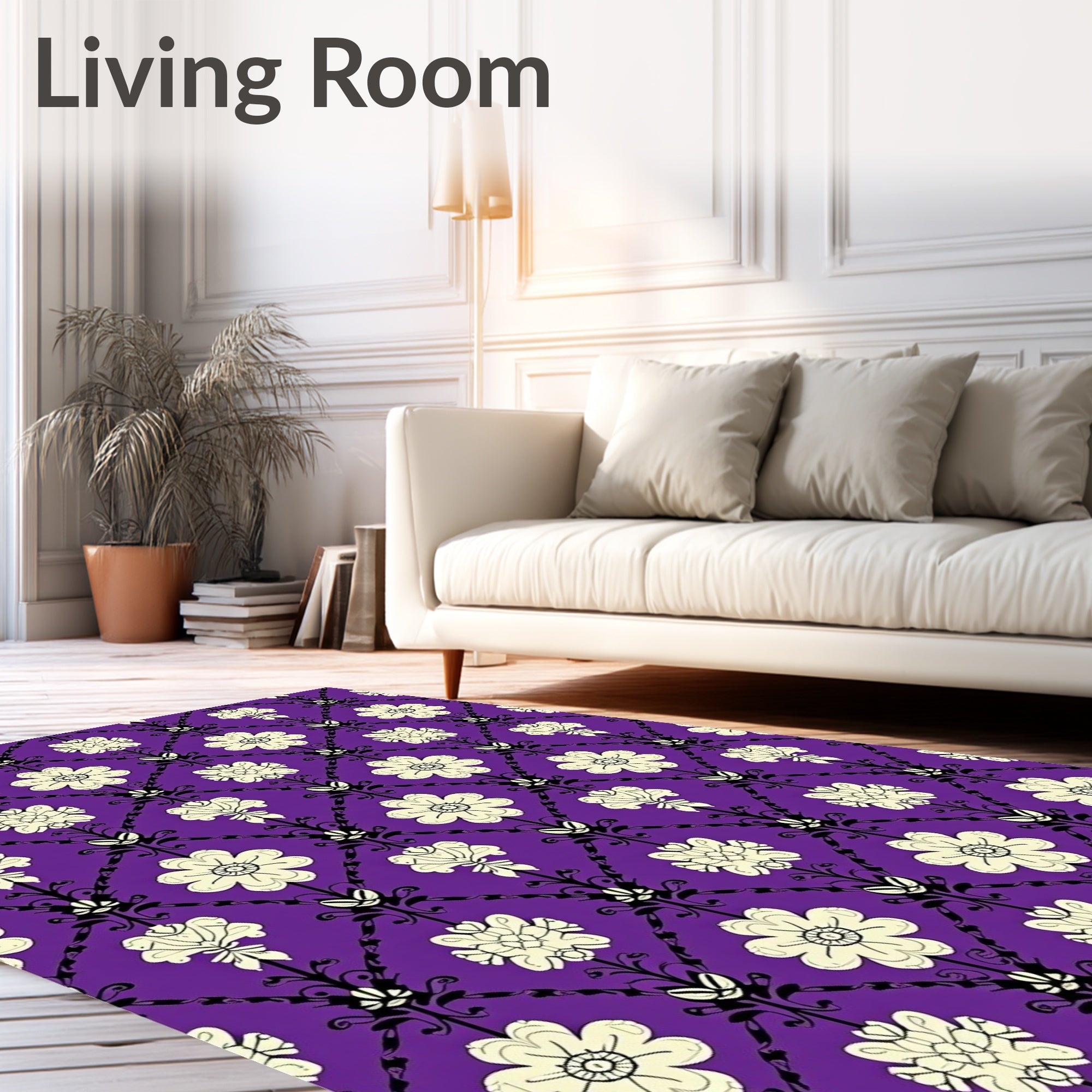 Vintage Purple Floral Lattice Rug