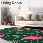 Pink Flamingos Pine Trees Green Rug