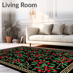 Vintage Black Red Berry Vines Rug