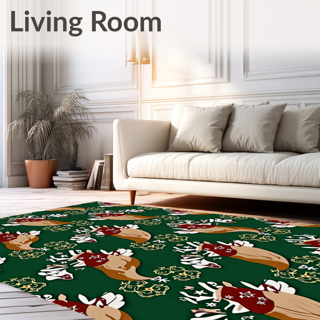 Emerald Green Whimsical Reindeer Medallion Rug