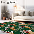 Emerald Green Whimsical Reindeer Medallion Rug