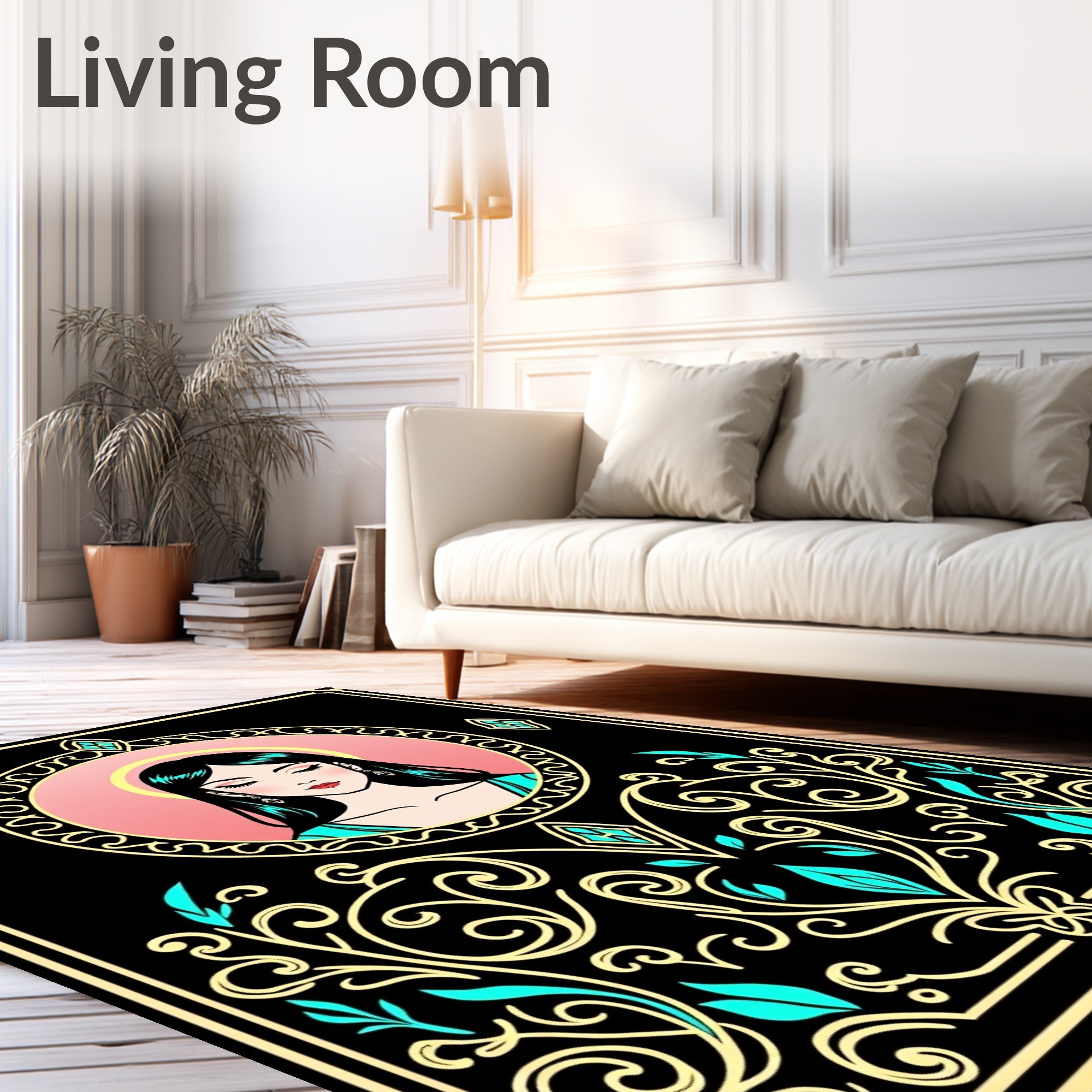 Regal Woman Emerald Floral Frame Rug