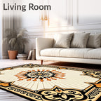 Ornate Black Gold Sunburst Medallion Rug