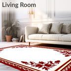 Rich Red Floral Corner Border Rug