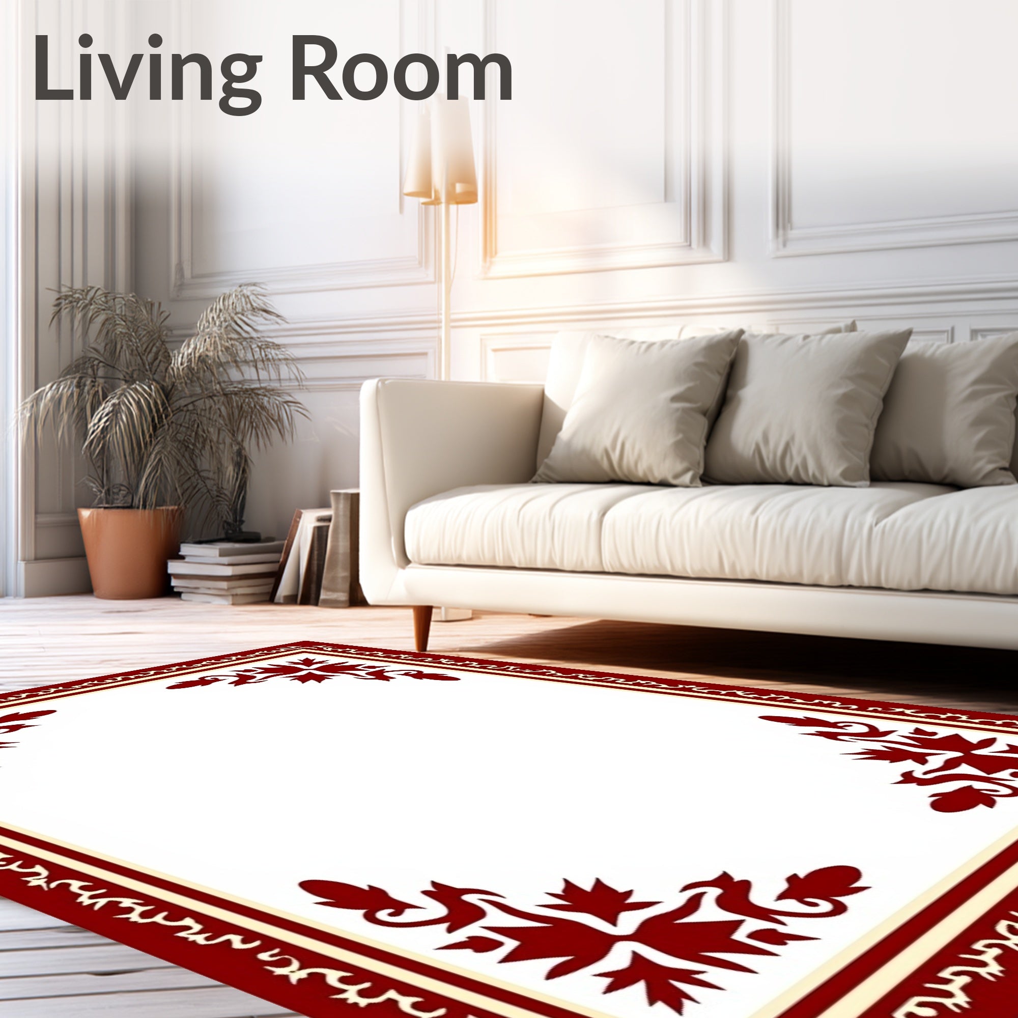 Rich Red Floral Corner Border Rug
