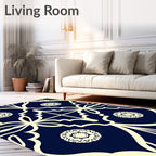 Navy Cream Floral Medallion Lattice Rug