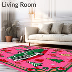 Retro Green Car Christmas Ornaments Border Rug