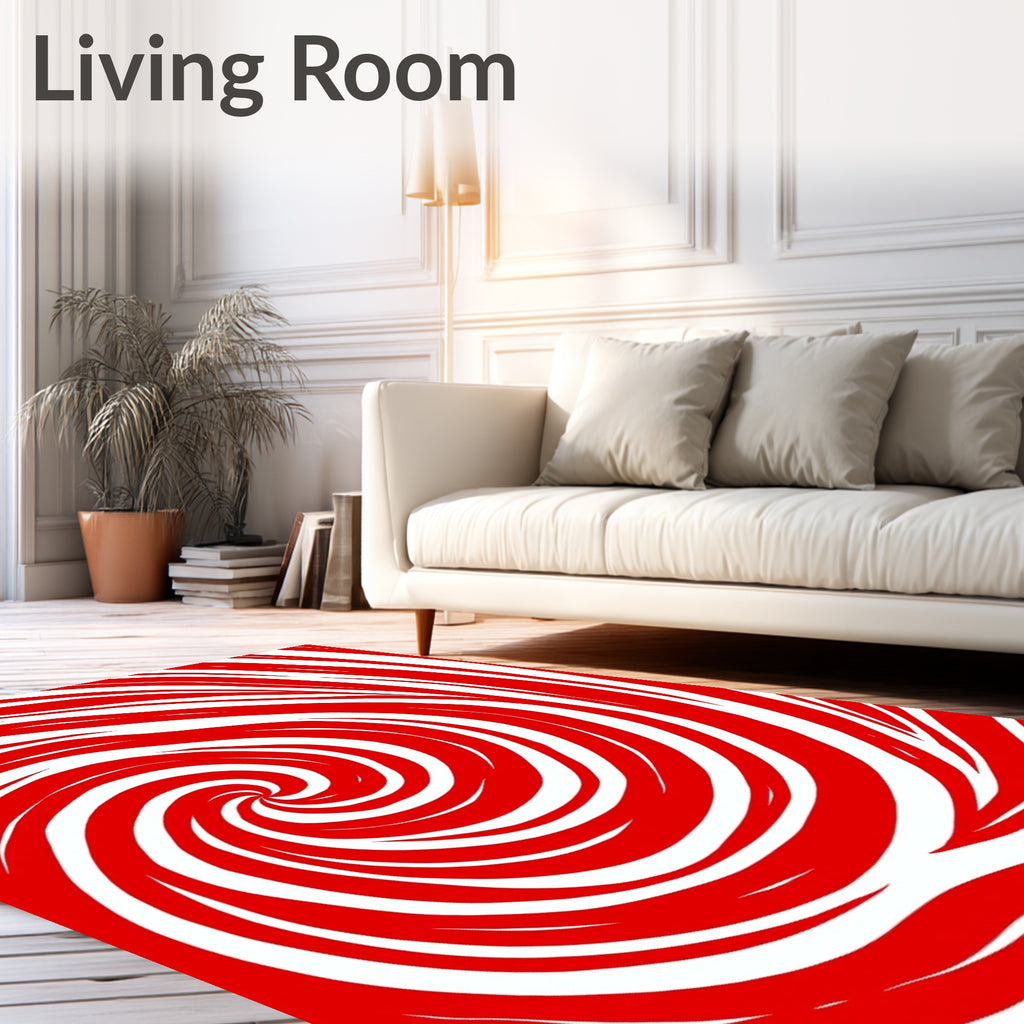 Vibrant Red Swirl Abstract Rug