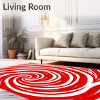 Vibrant Red Swirl Abstract Rug