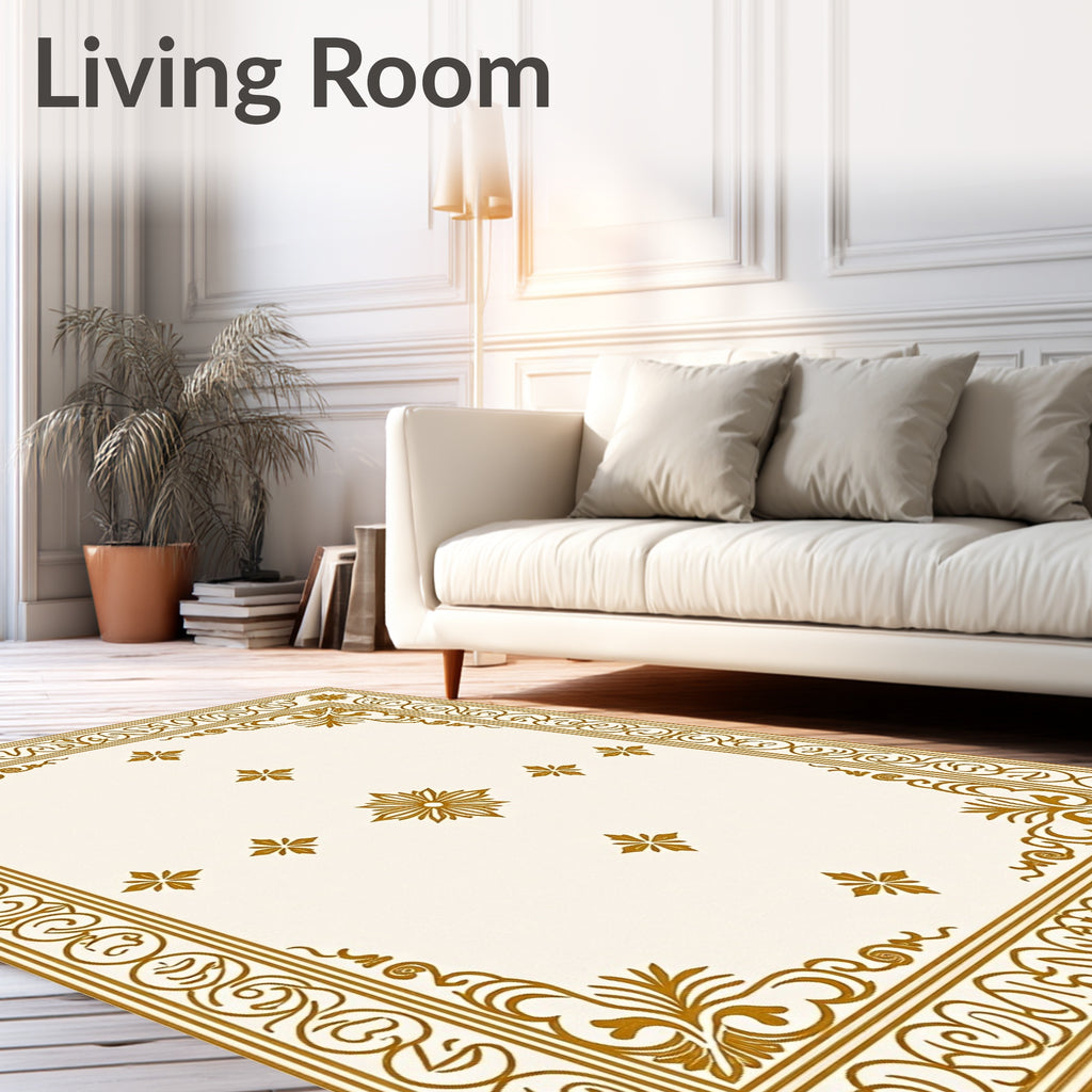 Golden Floral Bordered Crest Rug